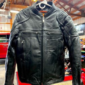 Mens Premium Cowhide Motorcycle Riding Jacket w/concealed carry pockets